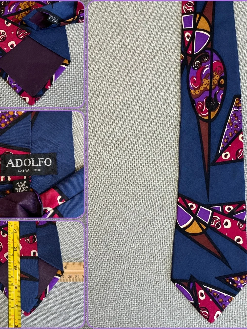 Adolfo Extra Long Silk Abstract Tie Made USA